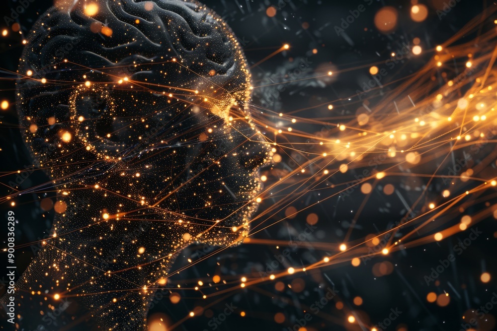 Aufkleber abstract illustration of a brain with neural connections and glowing particles representing creativi