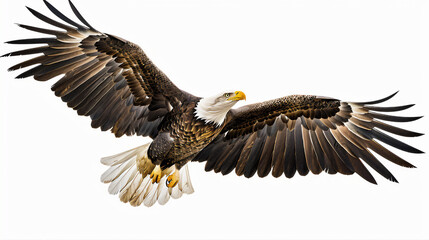 Obraz premium American bald eagle in flight isolated on white background