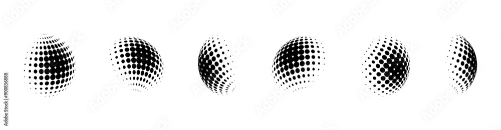 Poster dotted halftone 3d sphere. perspective halftone gradient texture globe