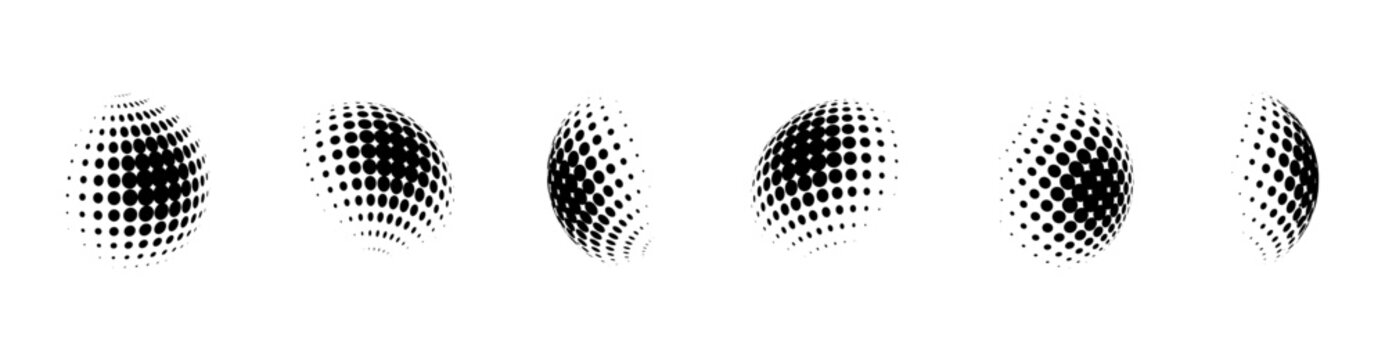 Dotted halftone 3D sphere. perspective halftone gradient texture globe