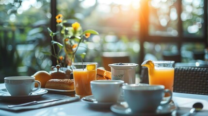 breakfast table at a luxury hotel in the morning