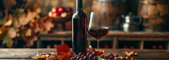 Autumn fall wine bottle nad glass wallpaper background