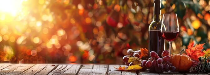 Autumn fall wine bottle nad glass wallpaper background