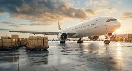 Airplane Cargo Loading at Sunset