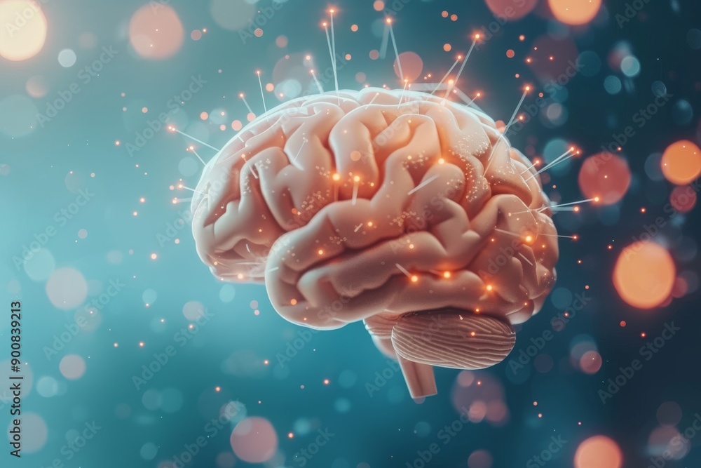 Poster artistic representation of a brain with glowing neurons symbolizing cognitive science and intelligen