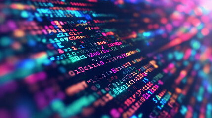 Colorful digital code on computer screen. Technology and programming concept. Abstract representation of software development. Coding and data visualization in digital world.