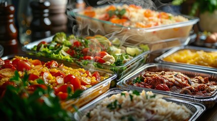 Many dishes in heated containers wallpaper background