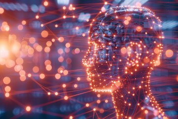 Futuristic profile of a person with digital neural connections representing intelligence and technological innovation