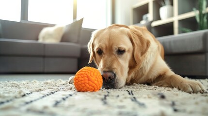 Dog playing with dog pet toy at home wallpaper background