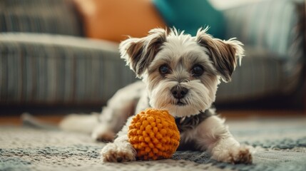 Obraz na płótnie Canvas Dog playing with dog pet toy at home wallpaper background
