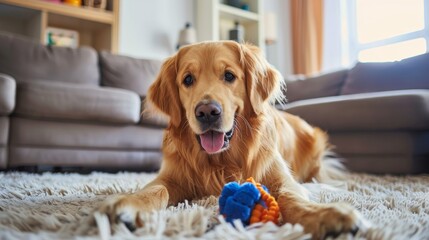 Dog playing with dog pet toy at home wallpaper background