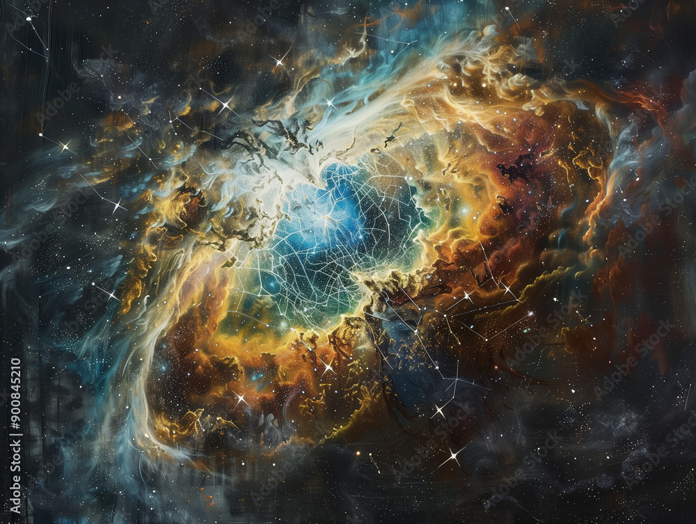 Poster crab nebula centered on slate background: stellar core exposed