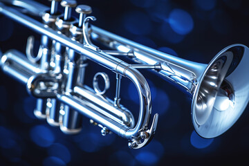 Obraz premium silver trumpet isolated on deep blue background
