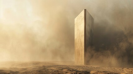 Monumental structure stands tall amidst desert sands and dust