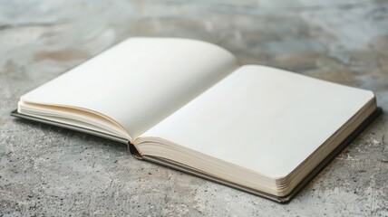 Fototapeta premium Open blank book on gray textured surface, ready to be written in