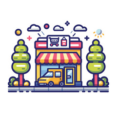 Flat line design vector illustration concept of shopping mall or cafe