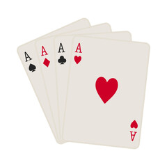 All four suits of aces playing cards including hearts, diamonds, clubs and spades fanned out in vector