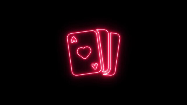 neon spade suit or symbol of playing card, 4k gambling animation. playing card neon icon. neon sign