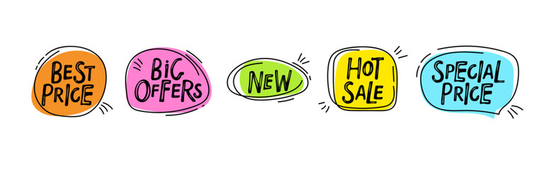 Best discount offer banners. Price deal sale stickers. Handwritten inscription sings. Vector set sale promo stickers. Discount ribbons, banners and icons.