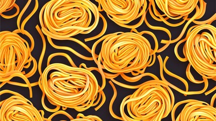 Spaghetti pattern, featuring a vintage design in yellow and black tones, ideal for wallpaper or textile applications.