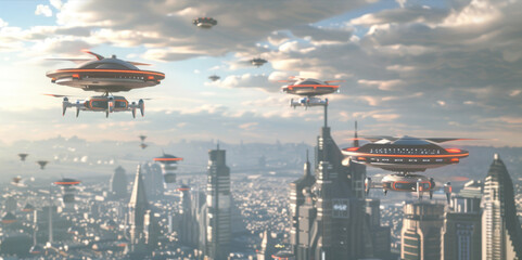 Future of Drone Technology: Drones Flying Over a City for Delivery and Urban Surveillance Tasks