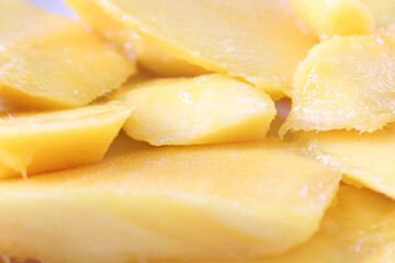 close up of mango. close up of fruit. close up of sliced mango.