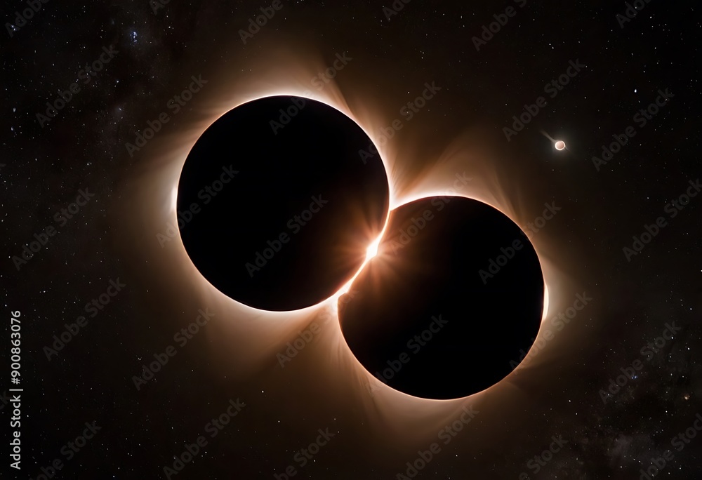 Wall mural two stars in close orbit, with one star passing in front of the other, creating an eclipse and a uni