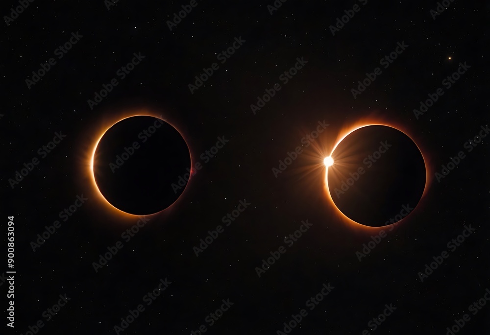 Wall mural two stars in close orbit, with one star passing in front of the other, creating an eclipse and a uni