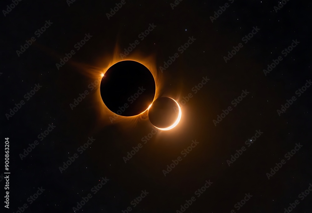 Wall mural two stars in close orbit, with one star passing in front of the other, creating an eclipse and a uni