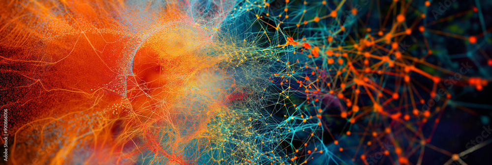 Poster Abstract technology background showing neural network connecting dots with lines