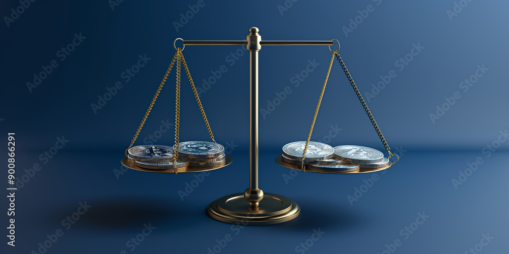 Poster Golden scale comparing the value of bitcoin and ethereum cryptocurrencies