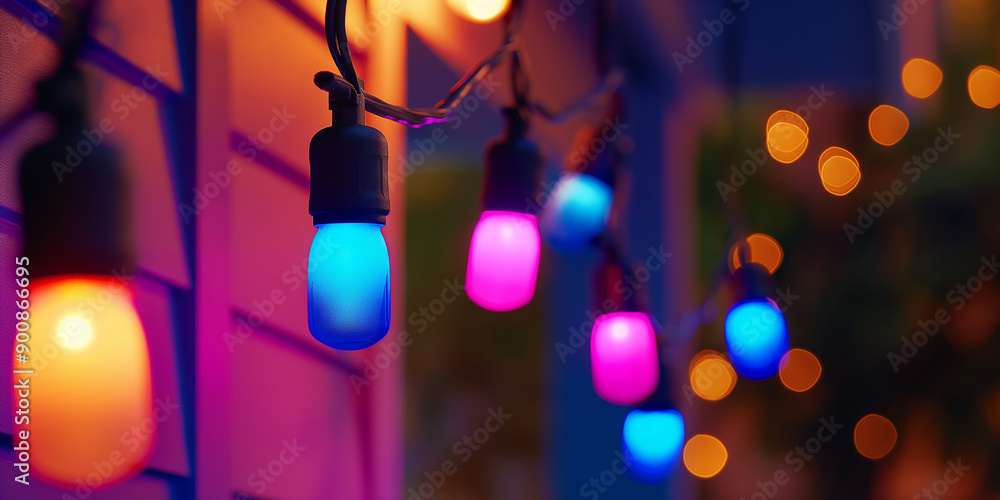Poster string of colorful lights hanging and creating a festive mood