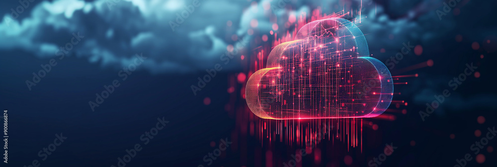 Poster Cloud computing technology connecting to the internet with glowing lines