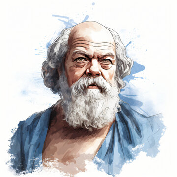 sketch of Socrates | watercolor, head shot, illustration for philosophy quote poster, cover
