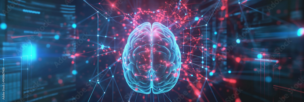 Fototapete Artificial intelligence is learning and connecting with data in server room