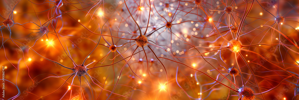 Aufkleber Active neurons firing sending signals through nervous system