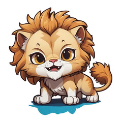 A cartoon lion cub with a big smile on its face