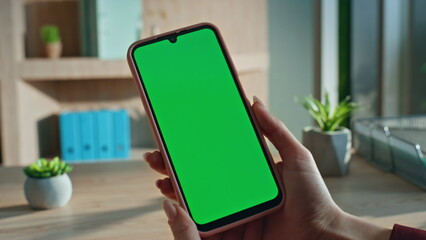 Manager reading message chroma key mobile phone working ar office desk close up