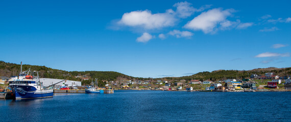 View over the small fishing village of Fleur de Lys from the southwest end of the harbor.
