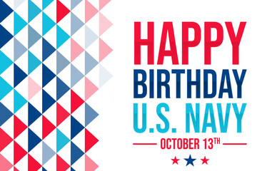 Fototapeta premium Happy Birthday U.S. Navy patriotic wallpaper with stars and triangle shapes on the side, backdrop