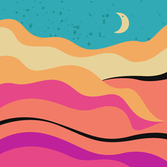 Grunge Colorful Landscape With Moon