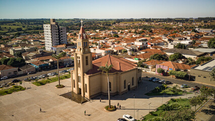 Aerial Drone View of Potirendaba Church and Central Square, São Paulo, Brazil
