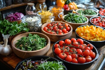 Fototapeta premium Vegetables and ingredients on the plate. Generative AI