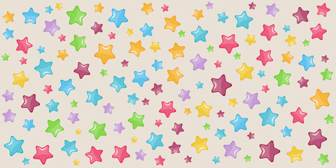 Vibrant multicolored star pattern on a beige background.