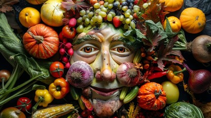 Autumn harvest vegetables face
