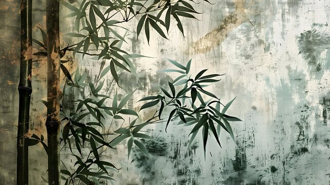 Bambous, style estampe vintage. 