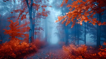 Enchanted Autumn Forest. Mystical atmosphere