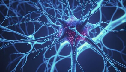 eural connections in the human brain, neurons with glowing pulses along neural pathways