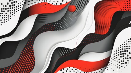 A colorful abstract painting with red, black, and white swirls