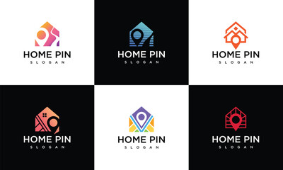 Real Estate Logo Design Templates Collection Home Location . Creative icon set with house logo with location.